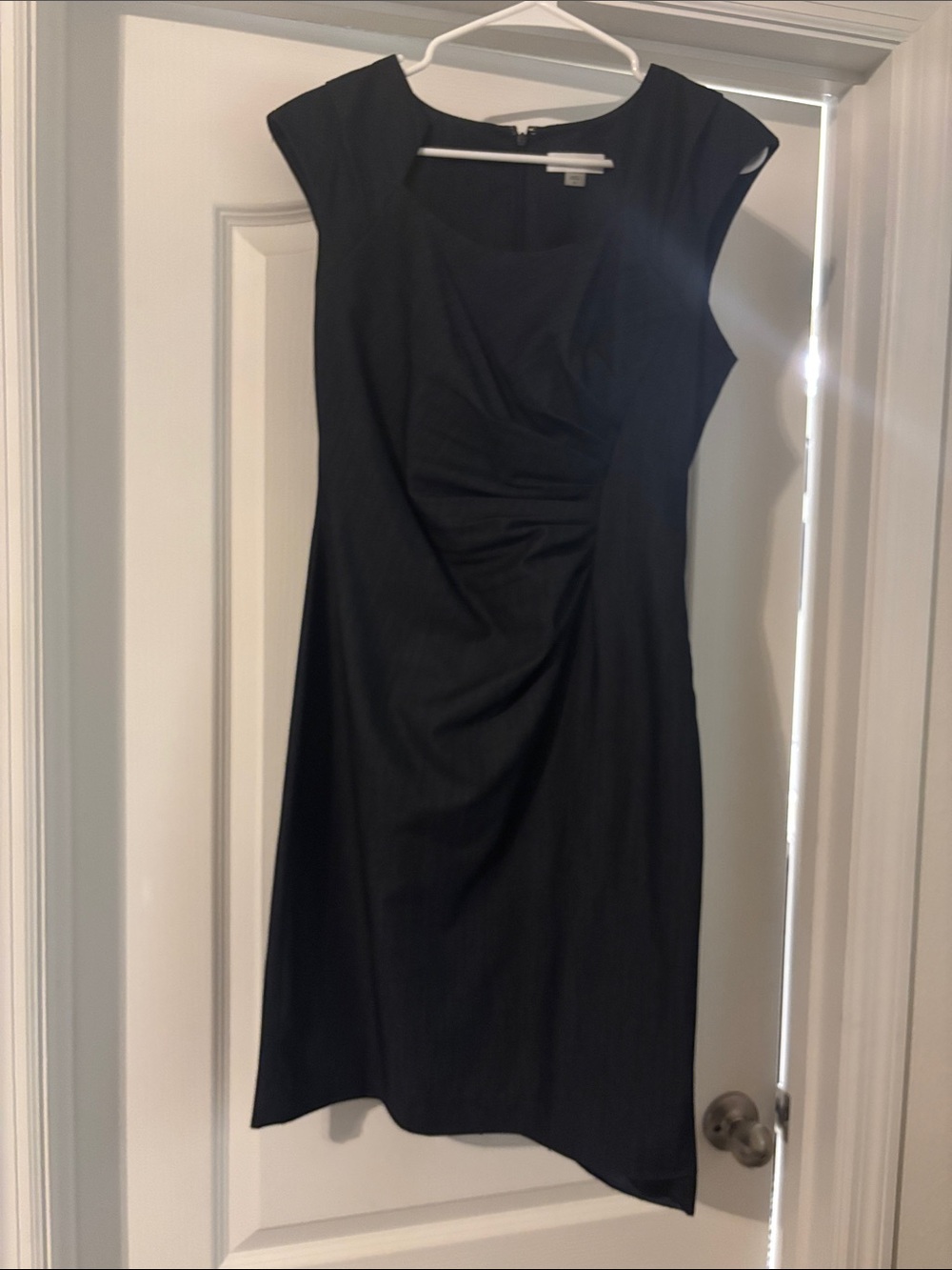 Calvin Klein Black Cap-Sleeve Ruched Sheath Midi